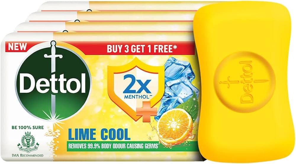 Dettol Lime Cool Bathing Soap Bar with 2x Menthol (300gm) | Long Lasting Freshness, 75gm - Pack of 4